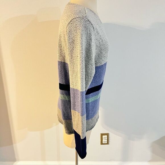 J. Jill V-Neck Grey & Blue Striped Long Sleeve Sweater Size Large Petite - Picture 3 of 6